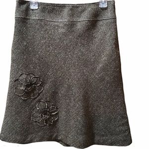 GEORGE Brown & Cream Tweed Skirt with Flower Detail NWOT